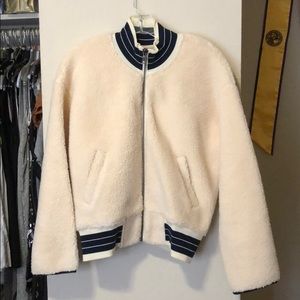 Madewell Sherpa varsity bomber jacket